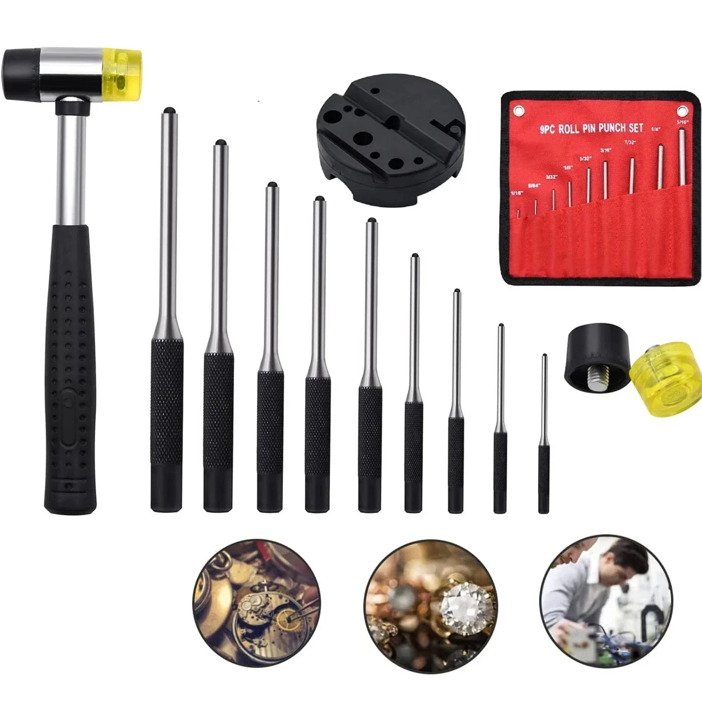 Rulo Pimi Yumruk Aracı Seti Depolama Smithing Küçük Yumruk Uzun Aletler Çıkarma Tamir Tezgahı Blok Rulo Pimi Yumruk Seti Çekiç Metrik
